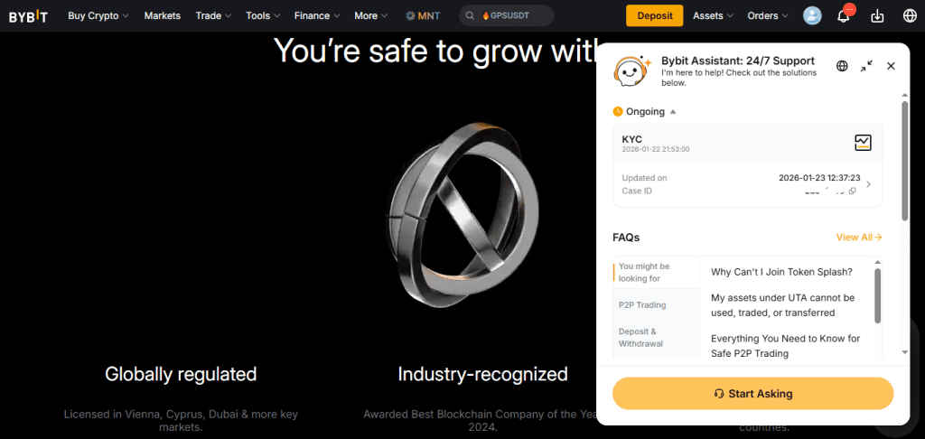 Bybit customer support and user help interface