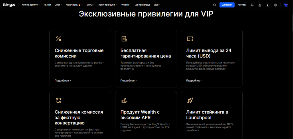 Скидки и VIP-уровни на BingX — пониженные комиссии и дополнительные привилегии для активных трейдеров.