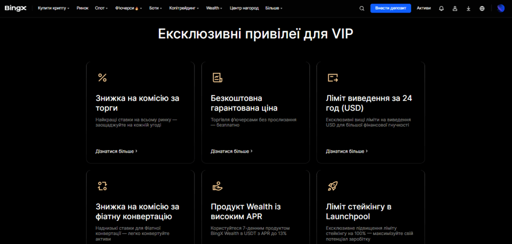 Знижки та VIP-рівні — привілеї та зменшені комісії для активних трейдерів.
