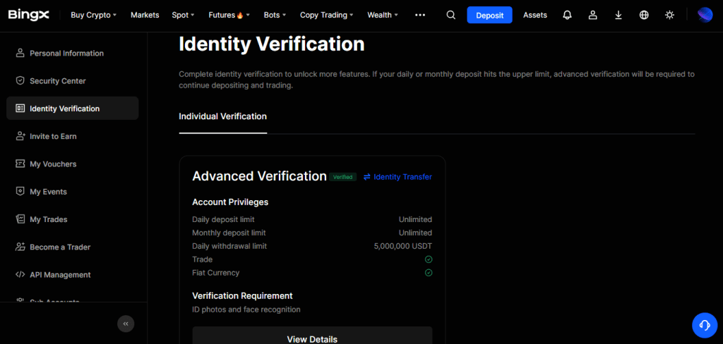 Illustration of KYC verification requirement on the BingX platform.