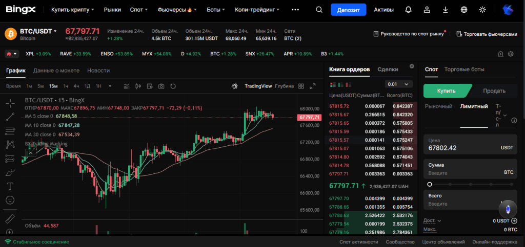 Спотовая торговля на BingX — покупка и продажа криптовалют по текущей рыночной цене.