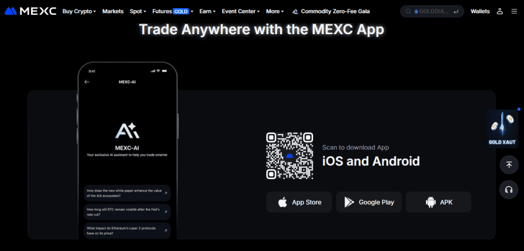 MEXC offers users an intuitive cryptocurrency trading platform
